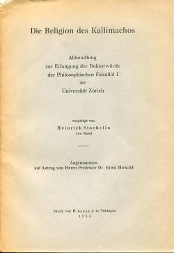 Staehelin, Die Religion des Kallimachos. (Einband)