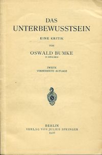 Bumke, Das Unterbewusstsein. (Umschlag)