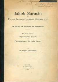 Langmesser, Jakob Sarasin der Freund Lavaters, Lenzens, Klingers u. a. (Umschlag)