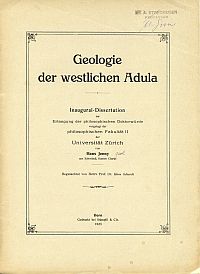 Jenny, Geologie der westlichen Adula. (Umschlag)