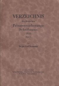 Neumann, Verzeichnis des deutschen Privat-Versicherungs-Schrifttums 1933. (Umschlag)
